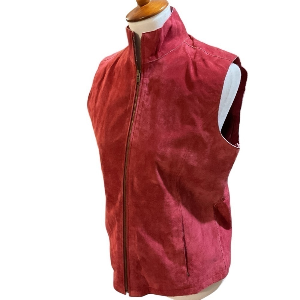 Ruff Hewn Red Suede Zip Up Vest with Pockets